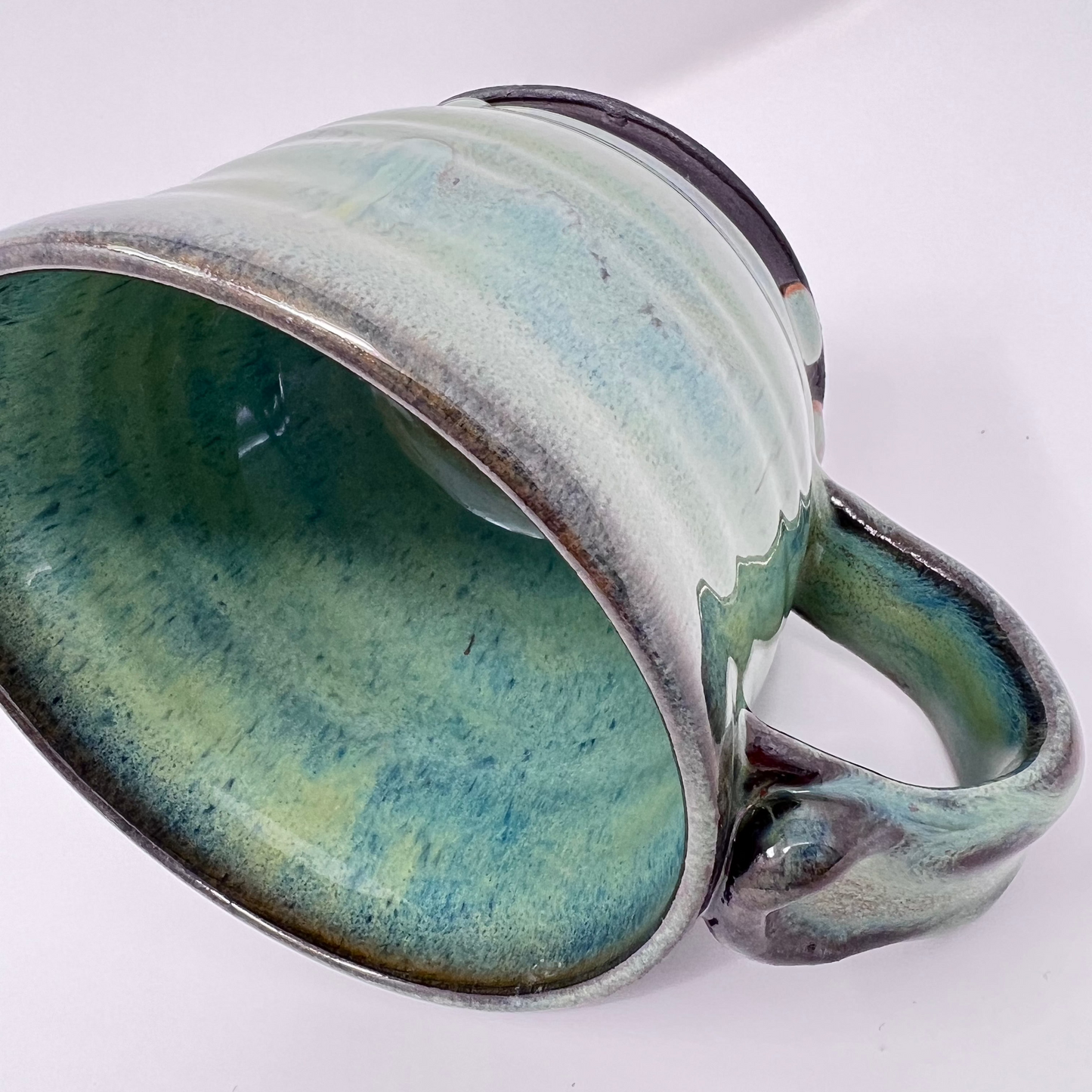 Handmade Ceramic Coffee Mug - Moss Green Glazing - Inside view