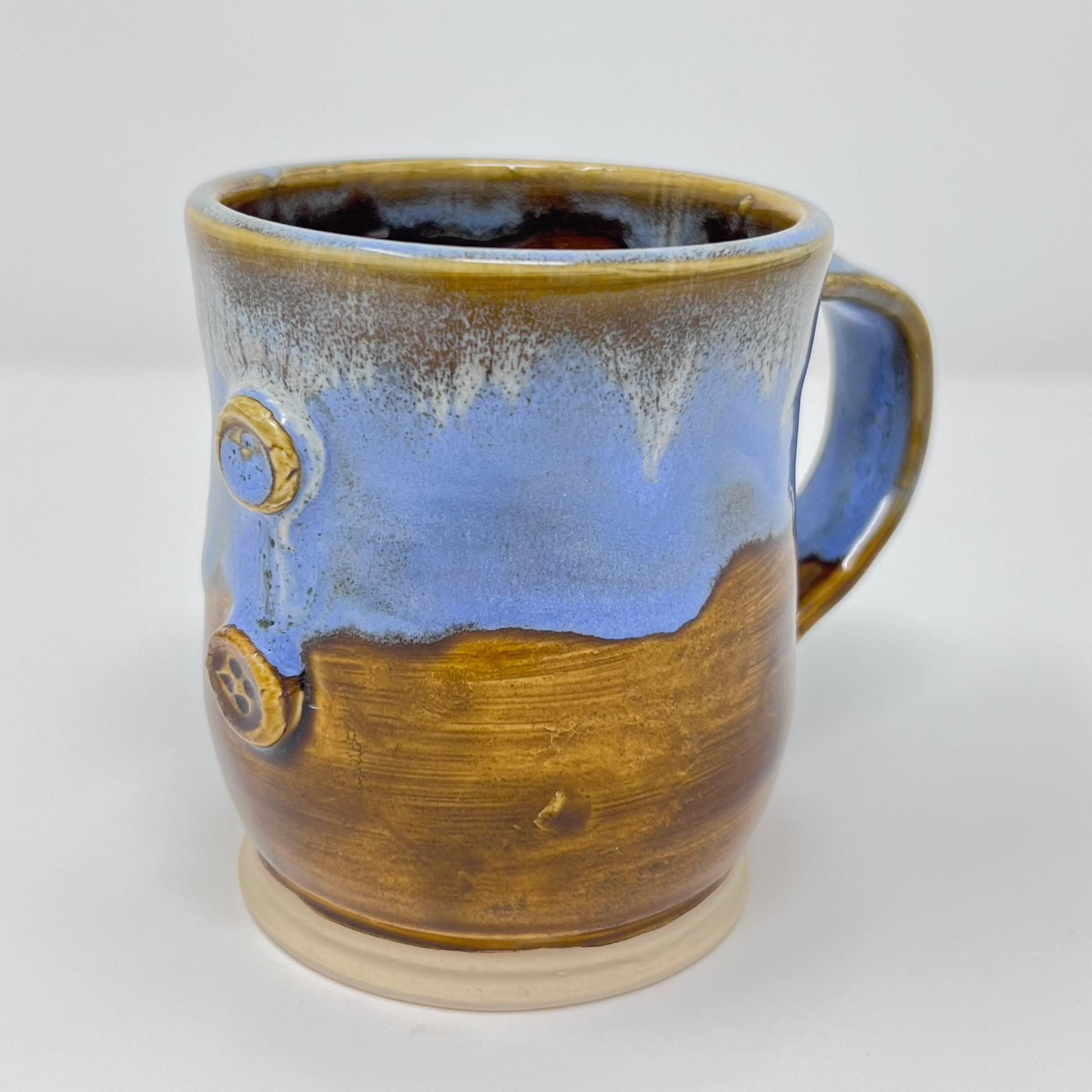 Handmade Ceramic Coffee Mug - Sky Blue Glazing with Accent Buttons