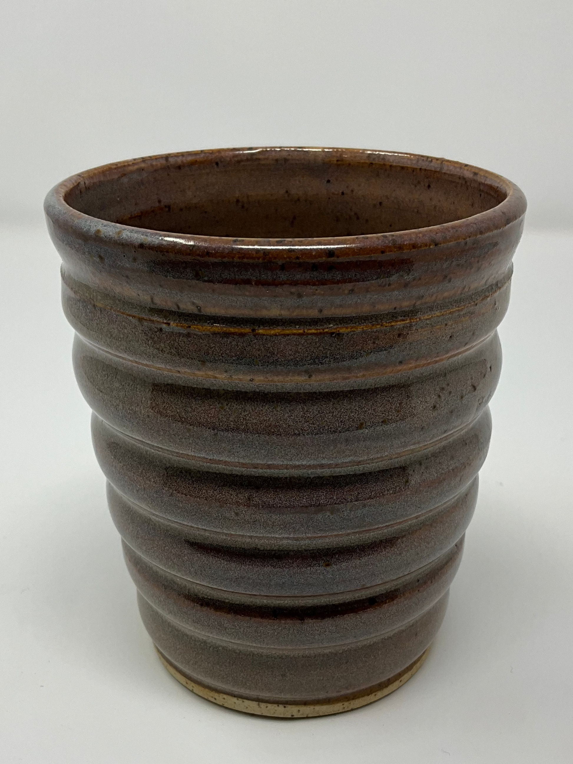 Handmade Ribbed Spiral Planter – Antique Brown Glaze