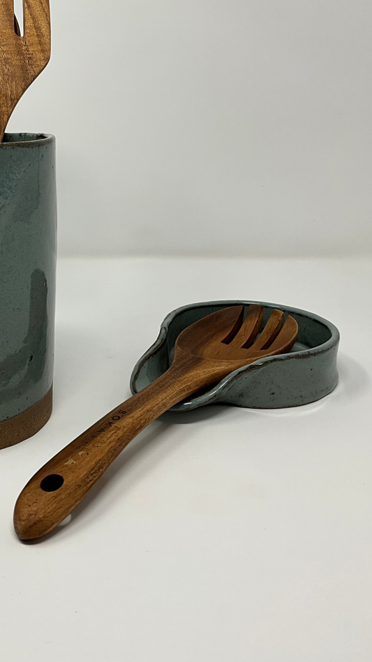 Handmade Ceramic Spoon Rest - Antique Blue Glazing